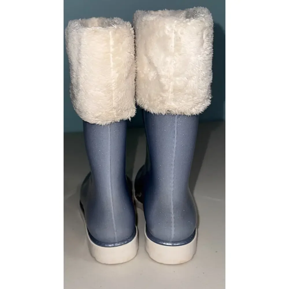 Melissa Girls 1 Mel Rain Boot II Outdoor Playwear‎ Glitter Cool Weather Faux Fur